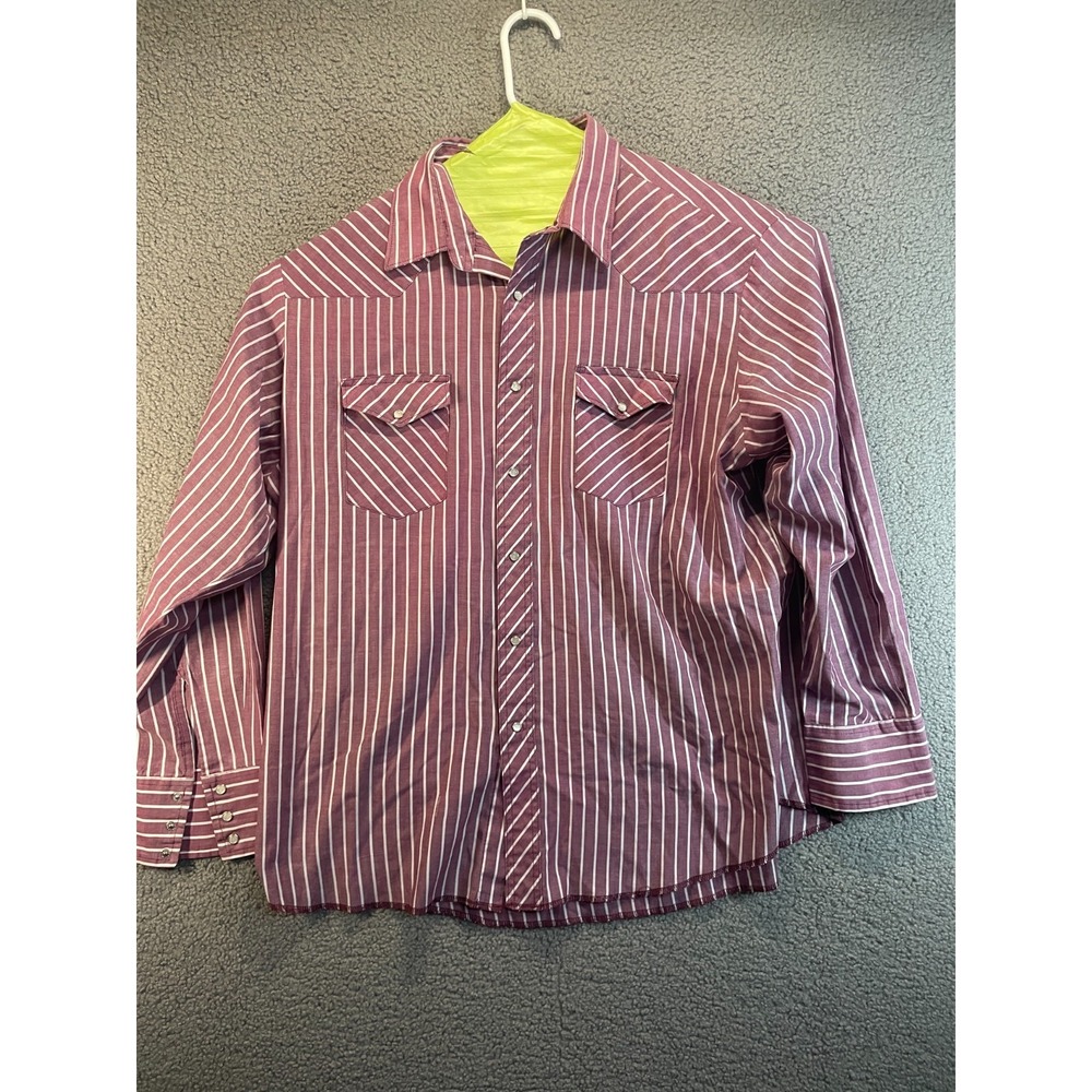 Wrangler Men's Long Sleeve Button-Down Shir striped with Pearl Snap XL